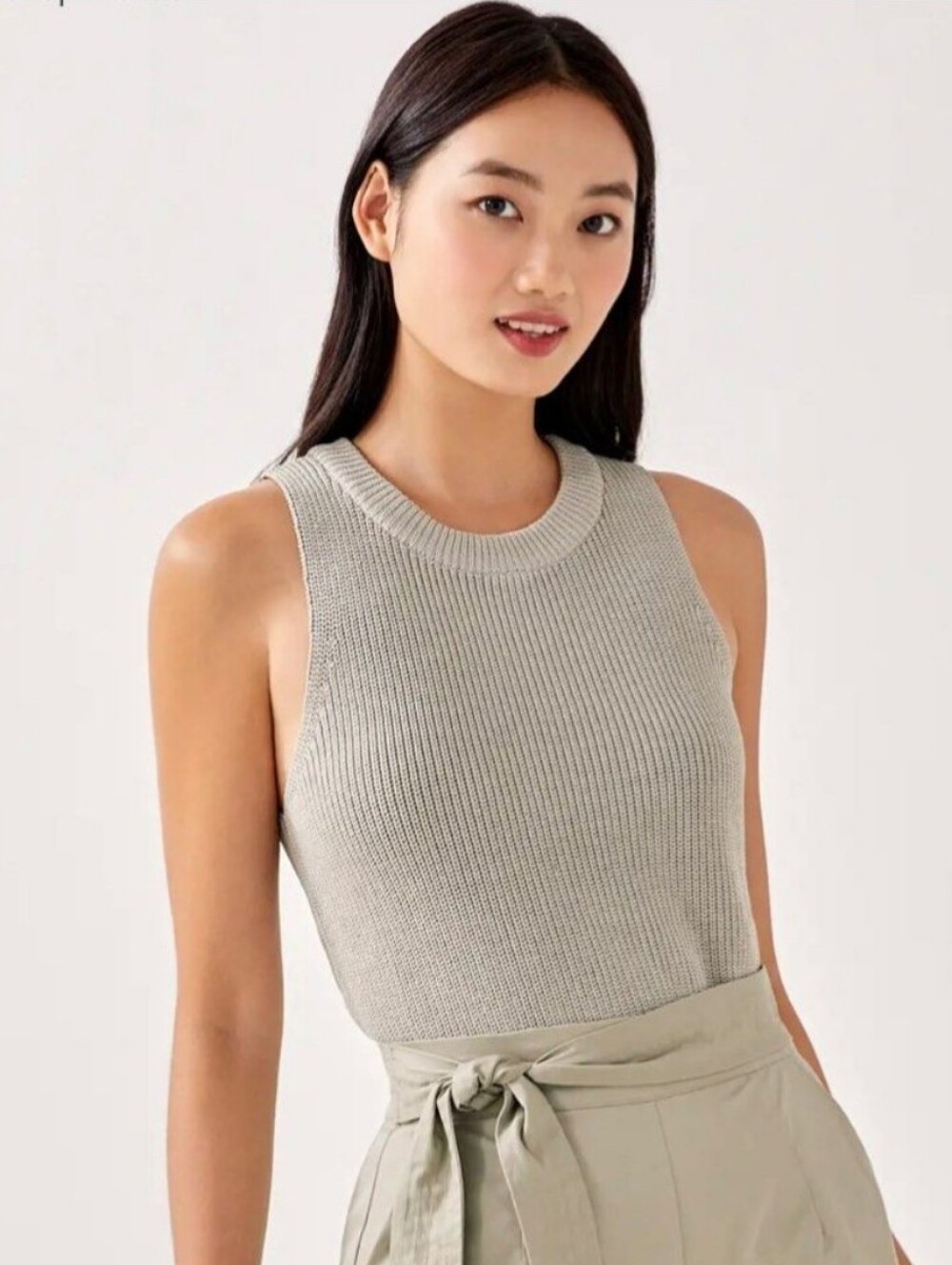Love Bonito Carri Cut Sleeveless Ribbed Knit Tank Top Light Gray 8 Academia